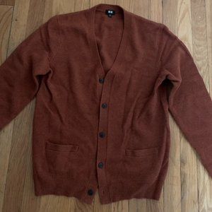 Uniqlo Med Premium Lambswool Cardigan Rust